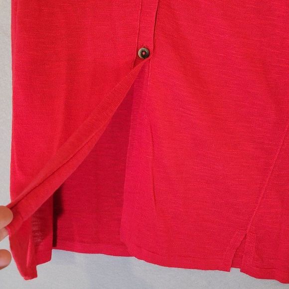 J Jill Linen Blend Tunic Top Womens S Petite Red Short Sleeve Vneck Button Front - Picture 3 of 10